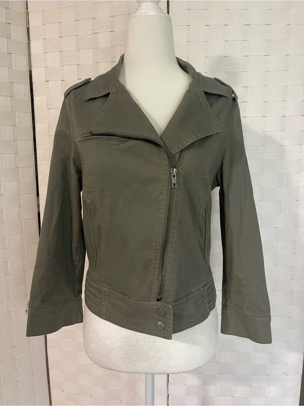 Utility Moto Jacket in Olive Green